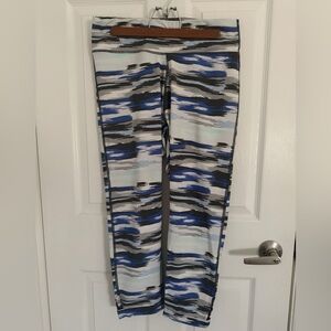 Aerie Chill Play Move Patterned Leggings, Blue/Gray/Black, Abstract, Size L